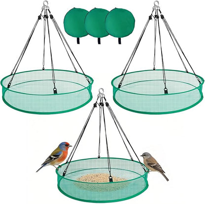 3PCS Bird Seed Catcher Tray 24 Inch Bird Seed Catcher Hanging Hoop Platform for Bird Feeders Includes S-Hooks, Adjustable Ropes & Portable Storage Pouch