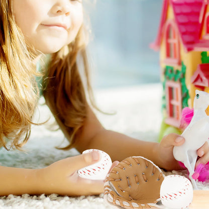 SHINEOFI 2 Sets Miniature Baseball Bats Gloves Kit Baseball Cake Topper Decoration Mini Sports Wooden Bat Leather Glove and Ball Set for Dollhouse Micro-Landscape Crafts Project Accessories, Khaki