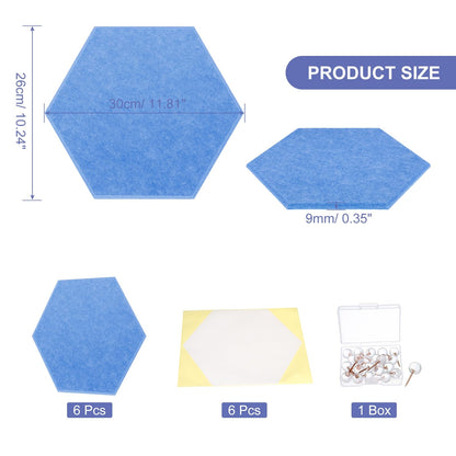 PATIKIL Felt Bulletin Board, 12"x10", 6 Packs Self Adhesive Hexagon Felt Tiles for Sound Proofing Wall Panels for Home Office Recording Studio,Game Room, Sky Blue