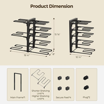 LAMU Pots and Pans Organizer Organizer under Cabinet 15.83" Height, 8 Adjustable Tier Heavy Duty 120LB Pot and Pan Organizer Rack inside Cabinet for Cast-iron Pan, Heavy Skillets Griddle, Shallow Pot