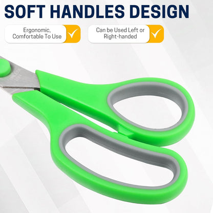 5-Pack, 8" Scissors All Purpose Comfort-Grip Handles Sharp Scissors for Office Home School Craft Sewing Fabric Supplies, High/Middle School Student Teacher Scissor, Right/Left Handed