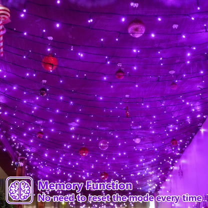 YEGUO 165ft 500 LED String Lights Outdoor Waterproof, Purple Christmas Lights Plug in, Twinkle Christmas Tree Lights Indoor with Timer Memory 8 Modes