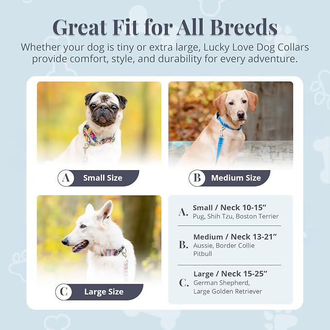 Lucky Love Dog - Adjustable Dog Collar with Easy Click Buckle for Medium, Durable, & Comfortable for Male & Female Dogs, Pet Collar for Puppies & Adult Dogs - Linus Martingale, Medium