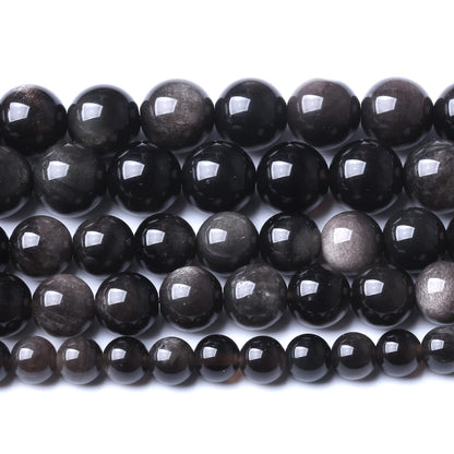 8MM 46PCS Natural Stone Silver Obsidian Loose Beads for Jewelry Making DIY Bracelet