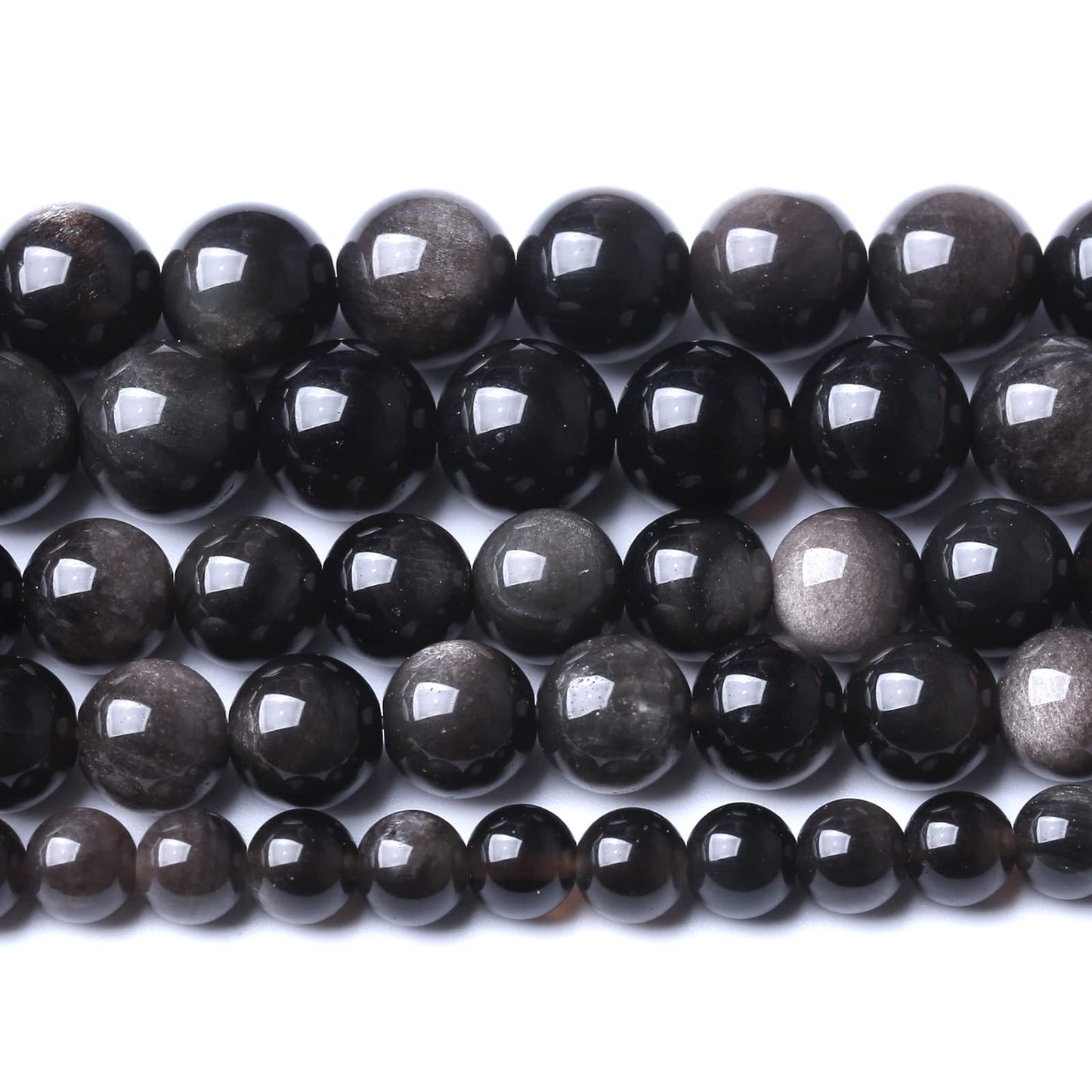 4MM 86PCS Natural Stone Silver Obsidian Loose Beads for Jewelry Making DIY Bracelet