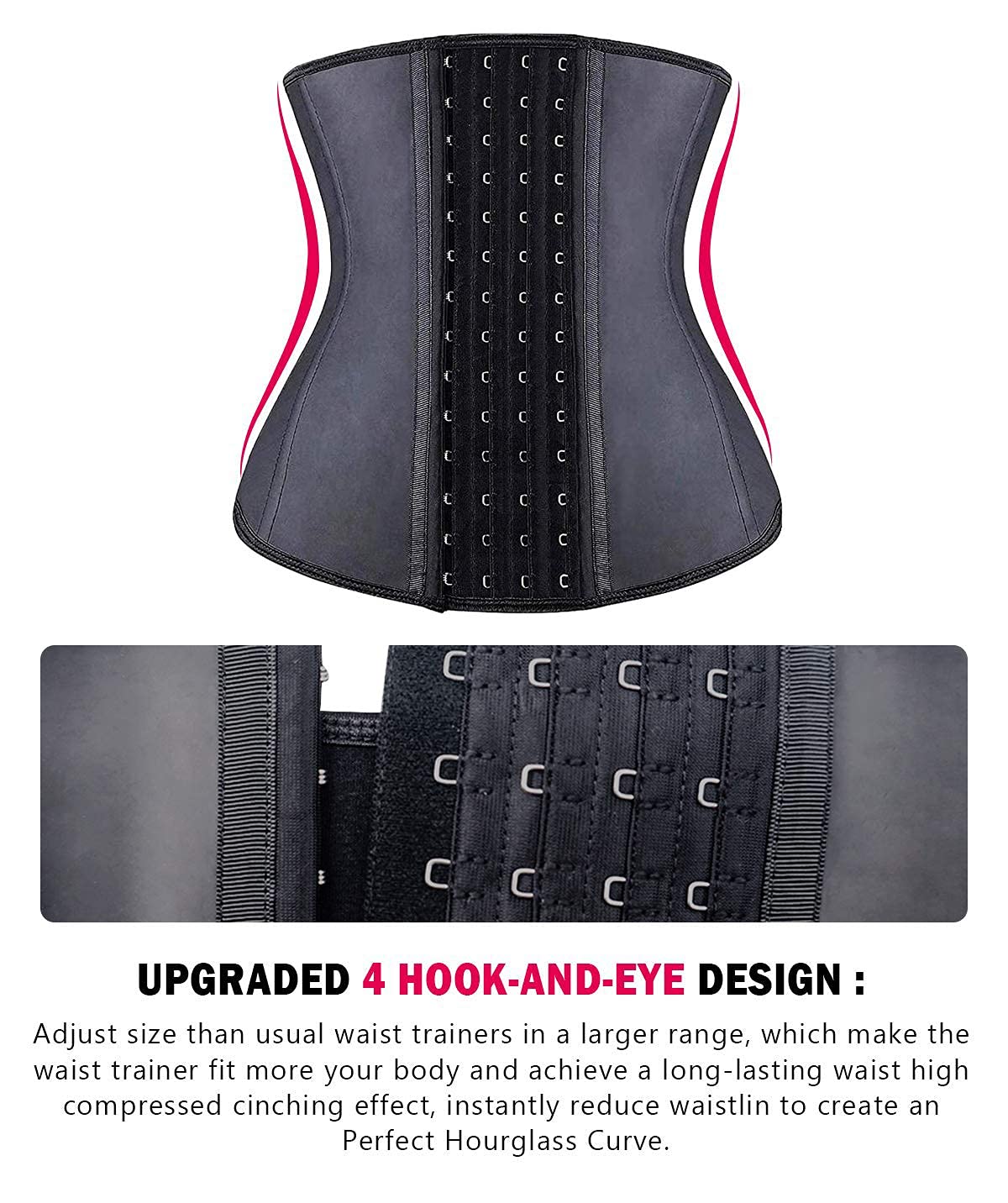 YIANNA Waist Trainer for Women Tummy Control Latex Underbust Waist Corsets Cincher Hourglass Sports Girdle Body Shaper 4 Hooks, (Size M, Black)