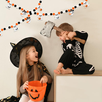 JarThenaAMCS 8.2Ft Halloween Felt Banner 3D Ghost Hanging Garland Black Orange White Pom Ball Banner for Trick or Treat Birthday Home Mantel Wall Window Party Supplies