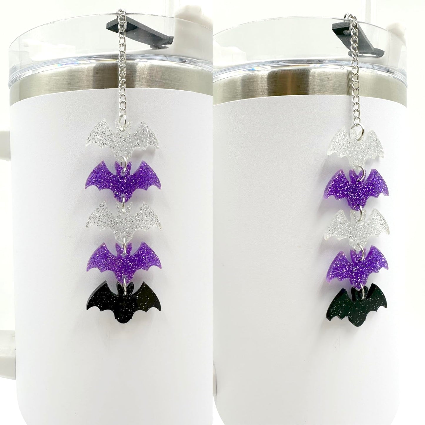 Purple Tumbler Ornament – Glitter Bat Cup Chain for Stanley 30oz 40oz, Gothic Straw Decoration, Cute Water Bottle Accessories for Iced Coffee Cups