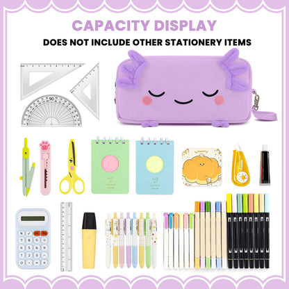 EHZYP Axolotl Pencil Case, Pencil Case For Girls Kids, Salamander Pen Box For School, Large Capacity Pen Pouch,School Supplies Bag for Kids (Purple)