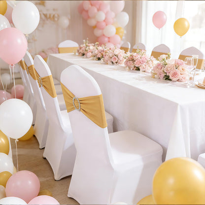 MehelloFeather Spandex Chair Sashes 50Pcs Chair Bows for Weddings Parties Holiday Celebrations and Event Decorations(Gold)