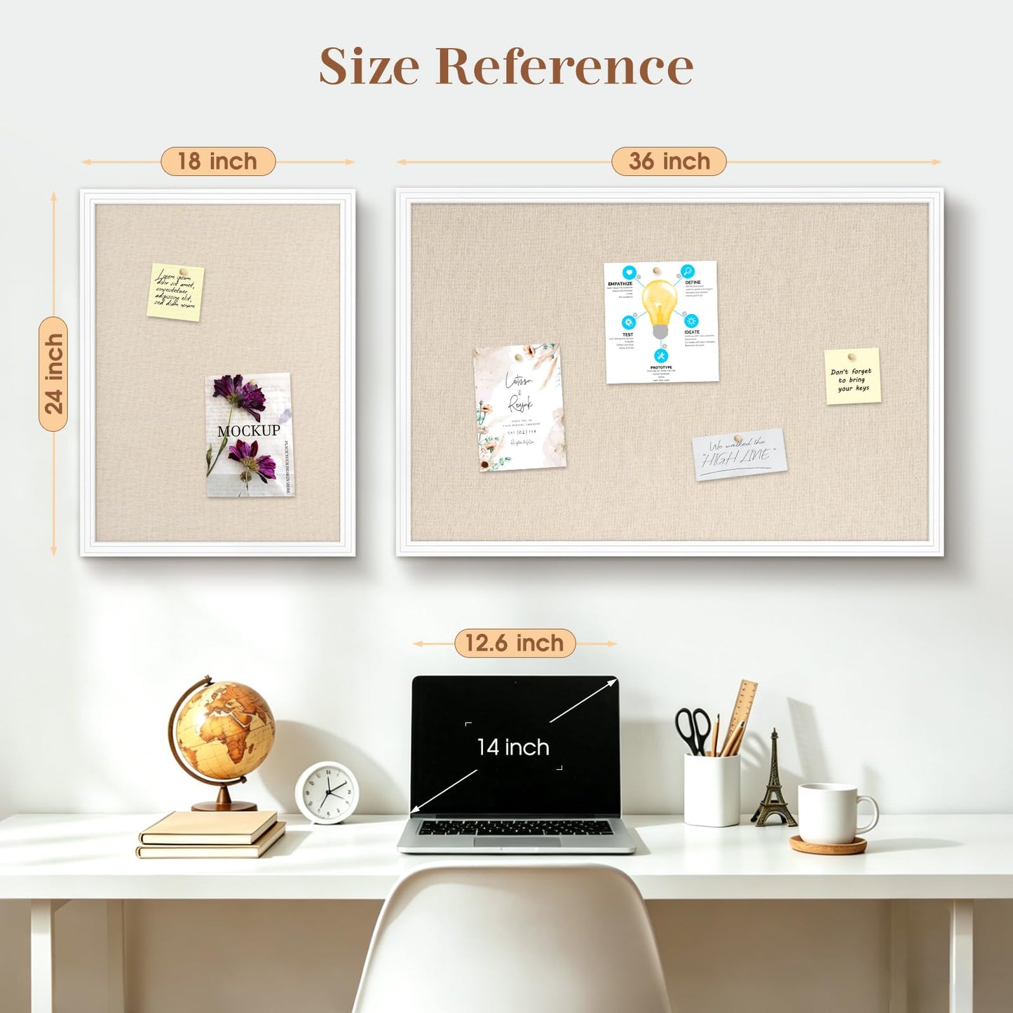 DOLLAR BOSS Linen Bulletin Board 36" x 24", Decorative Cork Boards for Walls with White Wood Frame, Premium Fabric Pin Board for Office, Home & School Room Decor, White