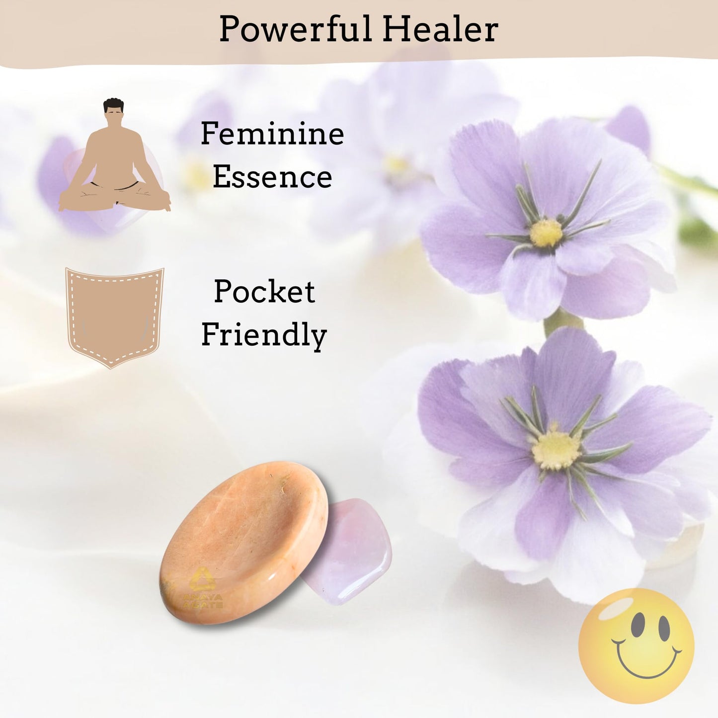 Anaya Agate Peach Moonstone Worry Stones Certified Crystal Thumb Worry Stone for Anguish, Relaxing and Soothing Balance Stones for Meditation, Stress Relief Crystals and Healing Stones for Men Women