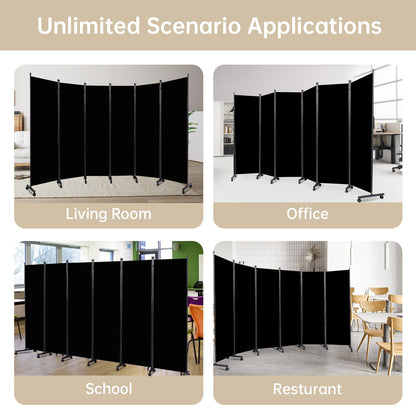 Room Divider Large 6 Panel Privacy Screen,Portable Room Partition on Wheels