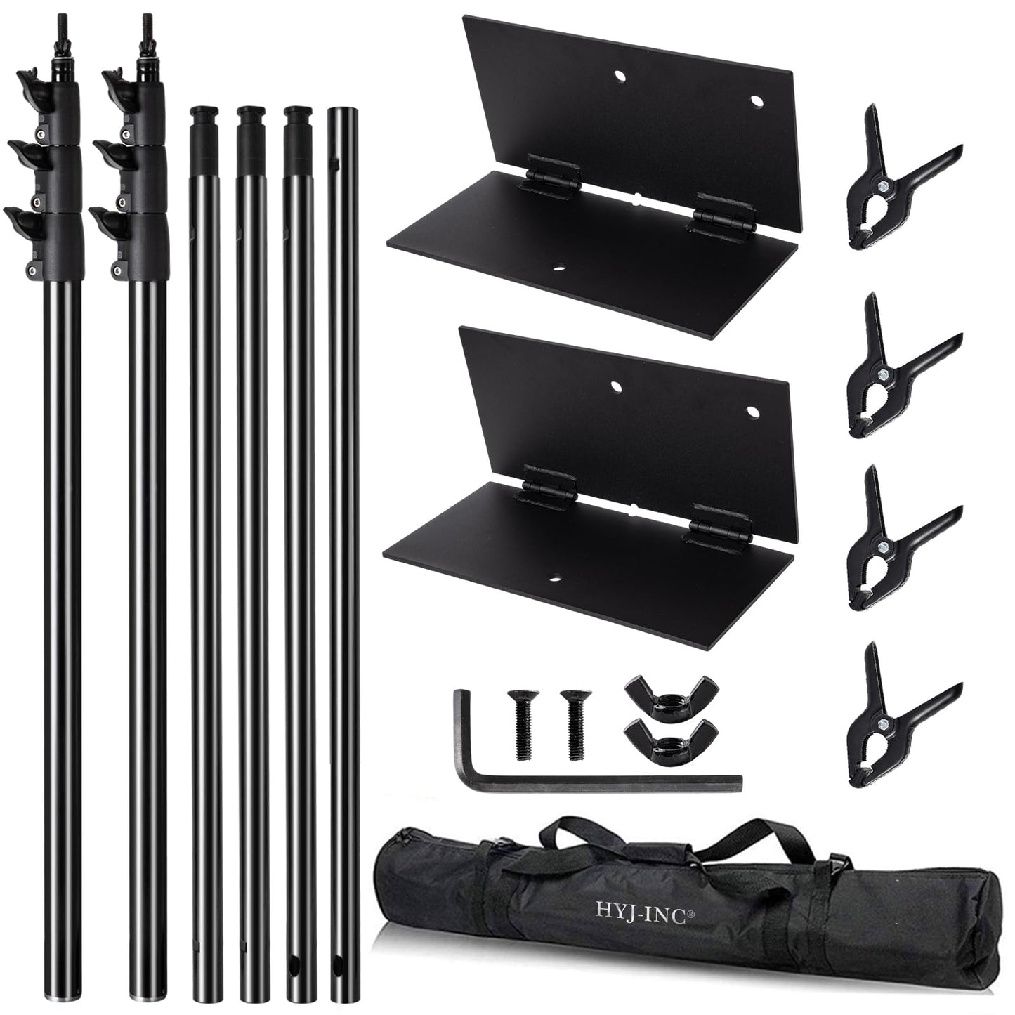 HYJ-INC Heavy Duty Backdrop Stand Pipe and Drape Photography Backdrop Stand Kit Adjustable Photo Background Stand 10ft x 10ft with Metal Base, 4 Clamps,Carrying Bag for Photography Video Studio