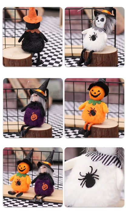 Halloween Tree Decorations Set of 4PCs Witch Black Cat Pumpkin Ghost Plush Hanging Ornaments for Holiday Party Home Christmas Tree Decor