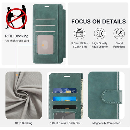 VANAVAGY Wallet Case for Galaxy S24 Ultra with RFID Blocking Card Holder, [Screen Protector & Camera Lens Protector] PU Leather Flip Case with Strap for Wireless Charging,Forest Green