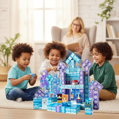 uMadeUs Magnetic Blocks Building Set - Puzzle Cubes as STEM Toys for Kids - Toddlers Sensory Construction Tiles - Ages 3+ Creative Educational Games for Boys and Girls - Frozen 100pc Blocks