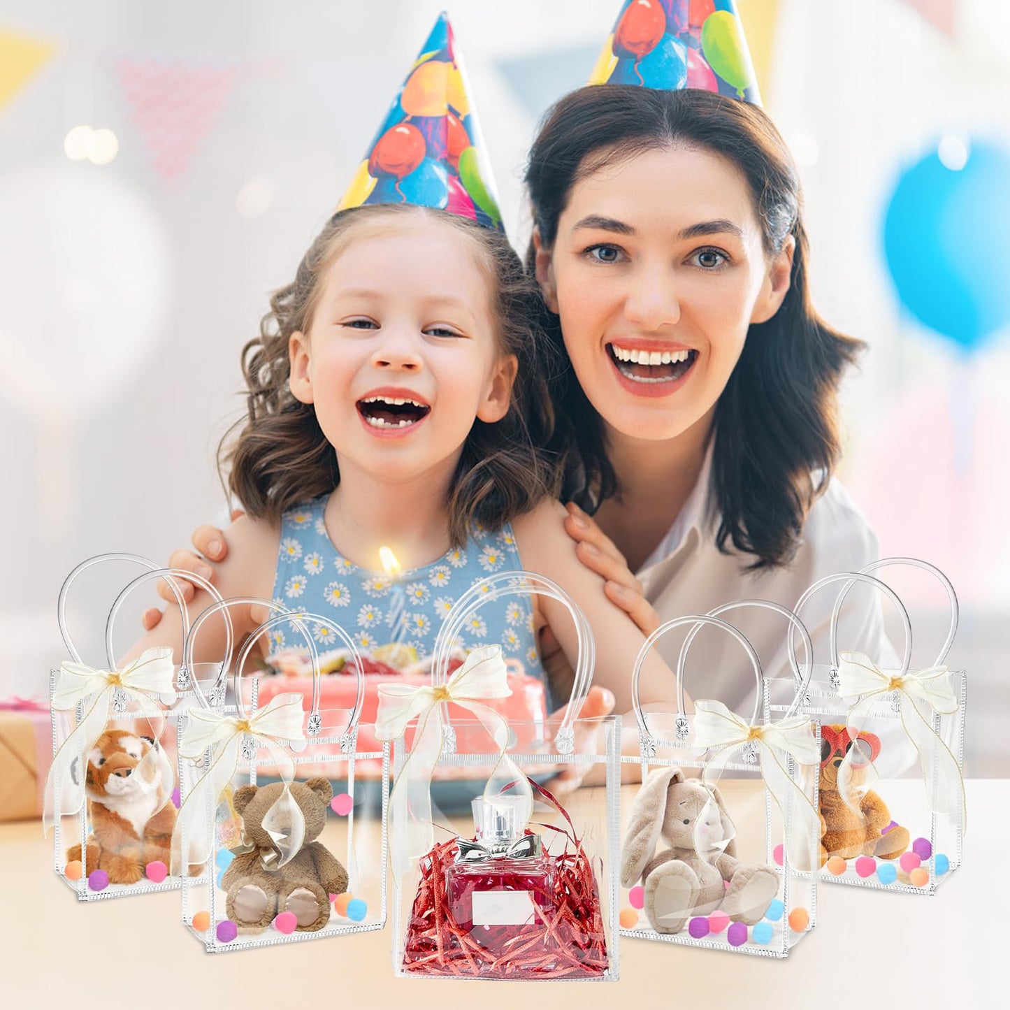 Ohuimrt Clear Plastic Gift Bags with Handles, 50 PCS, 5.9" x 4.92" x 2.75"