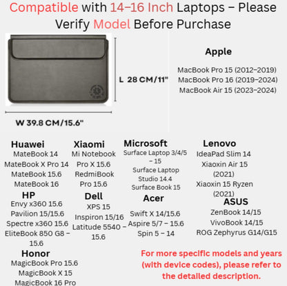 Brown Premium Laptop Sleeve 14-15.6 Inch ONLY MacBook Pro Air 15 Dell XPS HP Envy Lenovo ThinkPad Surface Waterproof PU Leather Stand Mouse Pad Business, Not for 11-13”