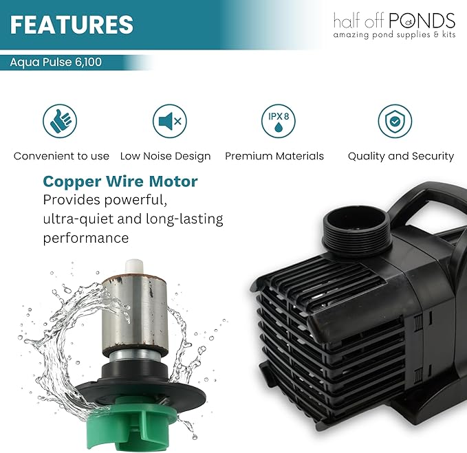 HALF OFF PONDS Submersible Water Pump, 6,100 GPH Pond Pump with 100FT Power Cord and 24FT Max Head, 354W Ultra Quiet Energy Efficient Pump for Koi Pond, Fountain, Waterfall, Water Garden, Skimmer