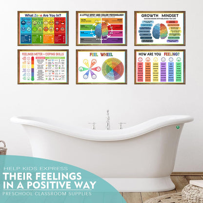 6 Zone of Self-Regulation Bulletin Board Set, Feeling Chart for Kids, Emotional Regulation Poster for Bedroom Decor Classroom Office Room Decor Set of 6 (12x18 Inch)