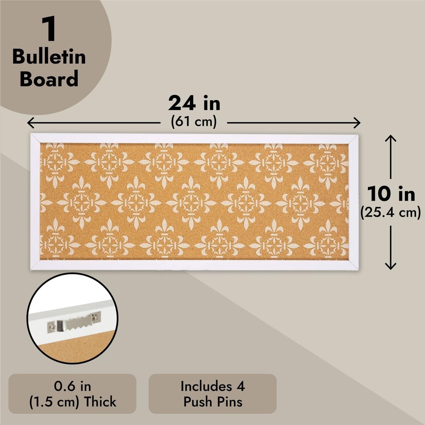 Juvale Decorative Cork Bulletin Boards for Walls (10 x 24 in) - White Frame Pin Board for Office, Bedroom & Room Decor