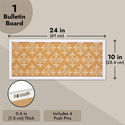 Juvale Decorative Cork Bulletin Boards for Walls (10 x 24 in) - White Frame Pin Board for Office, Bedroom & Room Decor