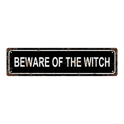BEWARE OF THE WITCH HALLOWEEN Metal Tin Sign Bar Cafe Garage Cave Home Room Wall Bathroom Farmhouse Garden Porch Patio Decor, 8 x 8 Inch