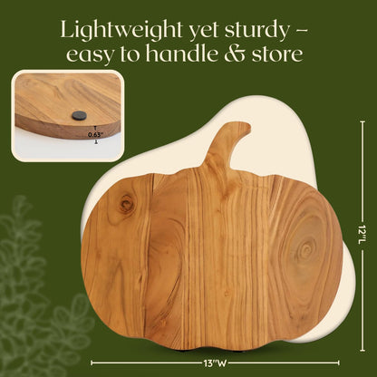 Aurah Halloween Pumpkin Shaped Wood Cutting Board for kitchen Decoration Serving Platter, Gothic Cutting Boards with Handle (12 x 13 Inch)