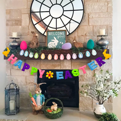 Meygajoe Pre-Strung Reusable Happy Halloween Banner Felt Garland Happy Holiday Sign for Halloween Party Decorations Indoor Outdoor Décor Wall Mantel Fireplace Party Supplies (Happy Easter)