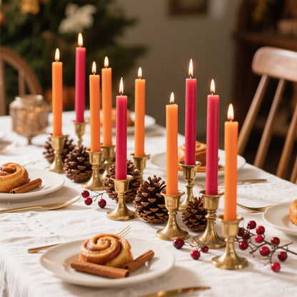 6-Pack Orange and 6-Pack Hot Pink Taper Candles, 10 Inch Unscented Dripless Candlesticks, Long-Lasting Burn Time of 7-8 Hours, Perfect for Home Décor Dinner Party