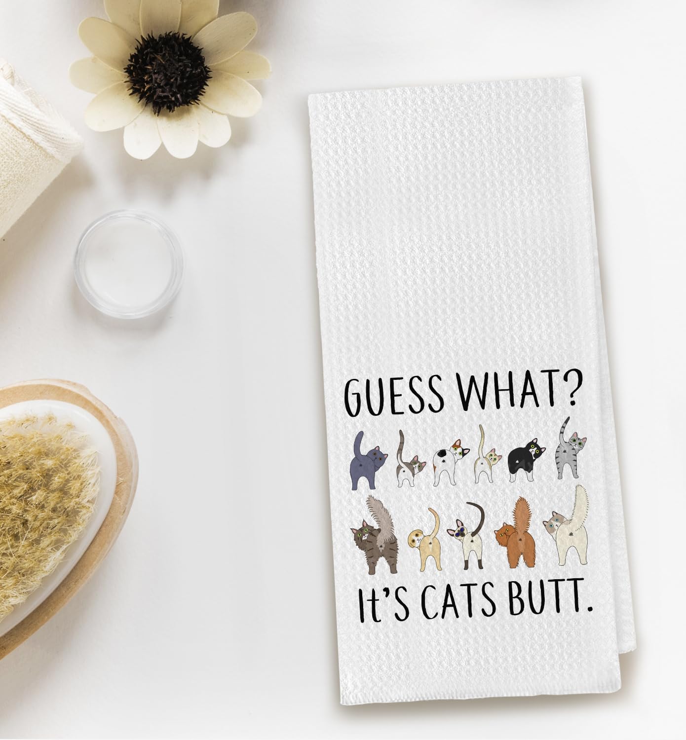 Zeghk Guess What? It's Cat Butt Funny Dish Towel for Kitchen, Cute Tea Hand Towel, Decorative Bathroom Towel, Cat Lovers Gift 16x24 Inch