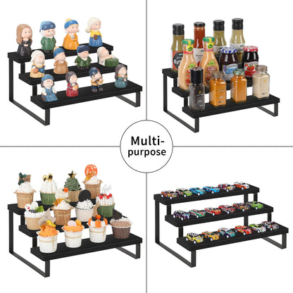 YINMIT Wooden Display Riser Stand, Tiered Perfume and Cologne Organizer Stand, 3 Tier Spice Rack Organizer, Rustic Display Shelf for Candles (3 Tier,Black)