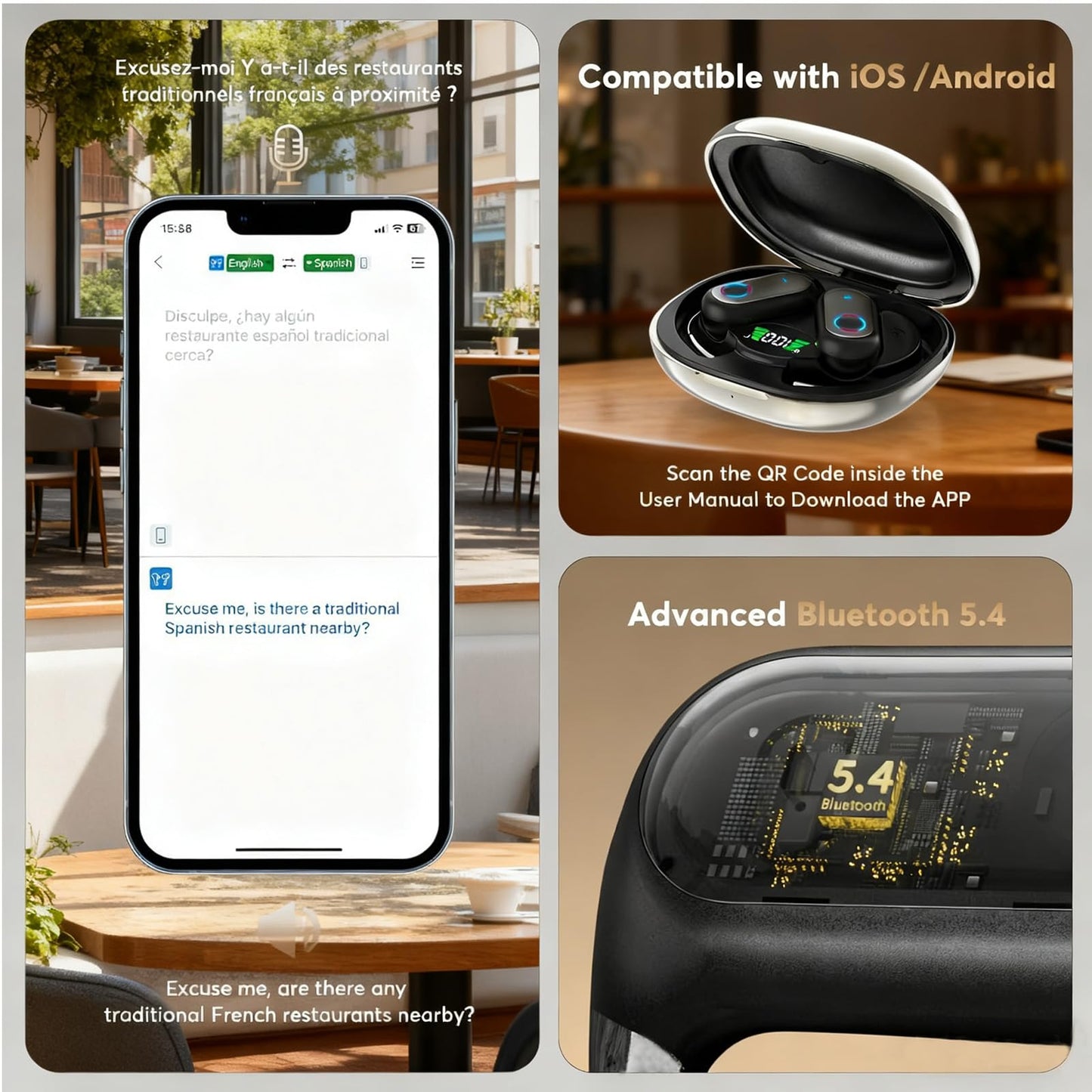 cilate AI Translation Earbuds Real Time, 3-in-1 Bluetooth 6.1 Translation Headphones with 5 Translation Modes, 80H AI Ear Buds Translator Device for Business/Travel/Learning