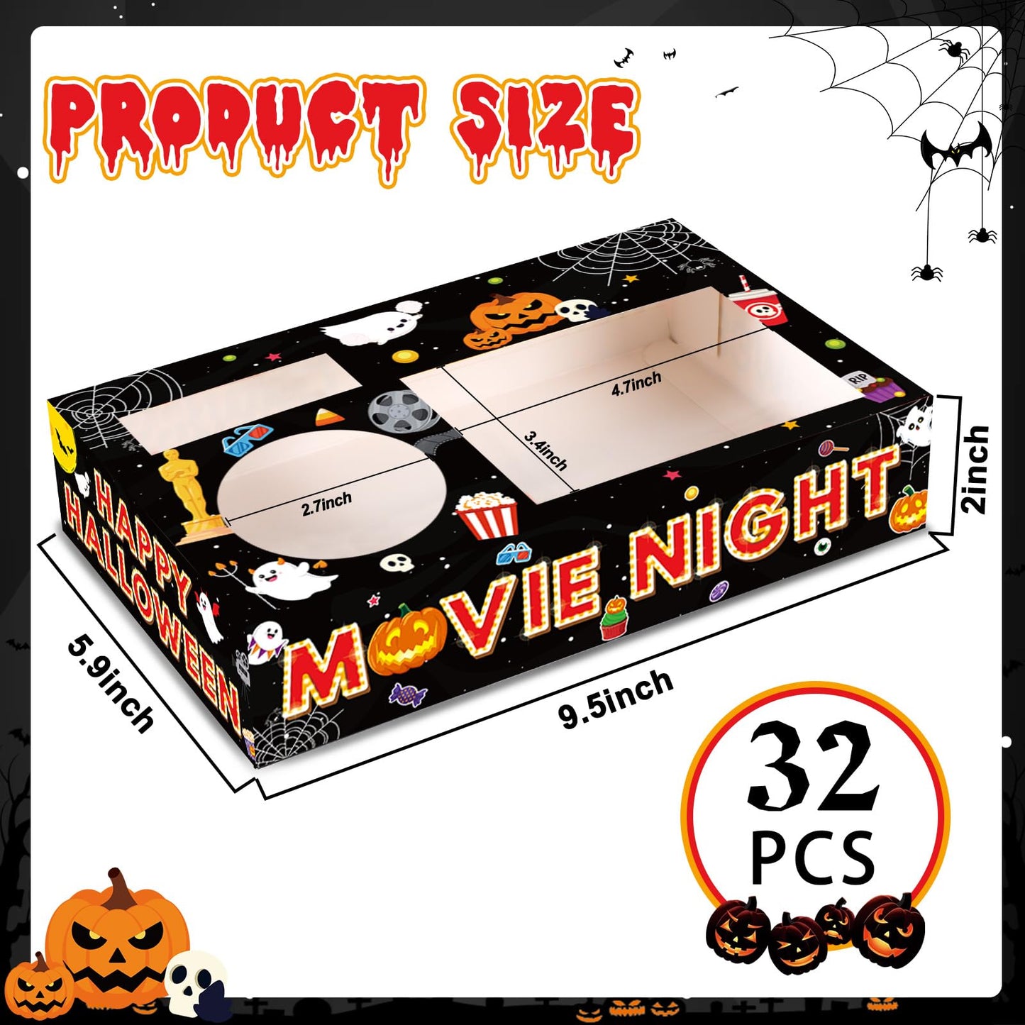 32Pcs Halloween Party Supplies Movie Night Paper Snack Trays Happy Halloween Pumpkin Candy Popcorn Drink Holder Theater Snack Boxes for Movie Theater Family Birthday Holiday Party Decorations