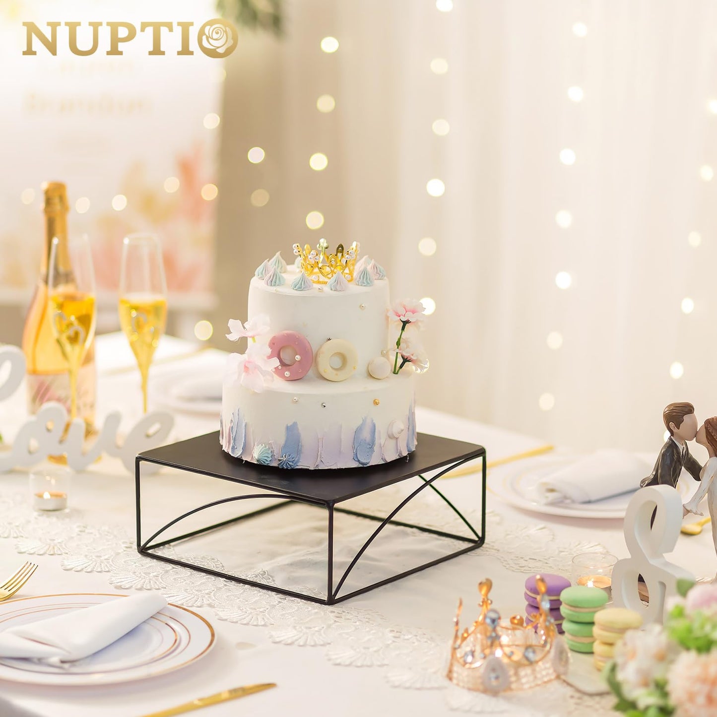 NUPTIO Cake Stand Dessert Display: Metal Cupcake Holder 10 Inch Pedestal Stands Black Food Risers for Wedding Party Halloween Birthday Event Kitchen Table Baby Shower Square Buffet Vase Plant Stand