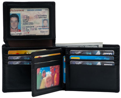 baotuiok Mens Bifold Leather Wallet with 14 Card Slots, 2 ID Windows, Large Capacity, and RFID Blocking Large Wallet for Men