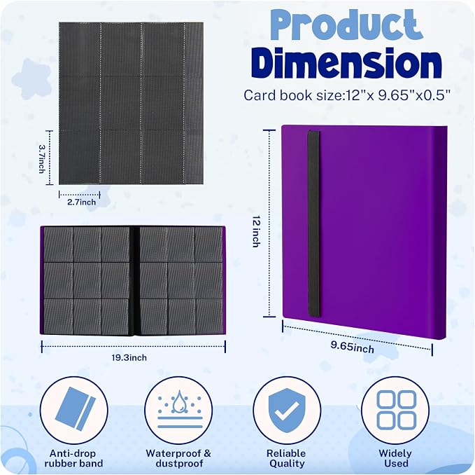 Card Binder, 9 Pocket Trading Card Album Folder,20 Pages, 360 Card Capacity Sports Card Binder, Premium Card Binders Compatible with MTG, TCG, Baseball Cards (Purple)
