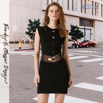 WERFORU Women Wide Elastic Belt Women Fashion Wide Belt with Gold Buckle Ladie Thick Waistbelt for Dresses