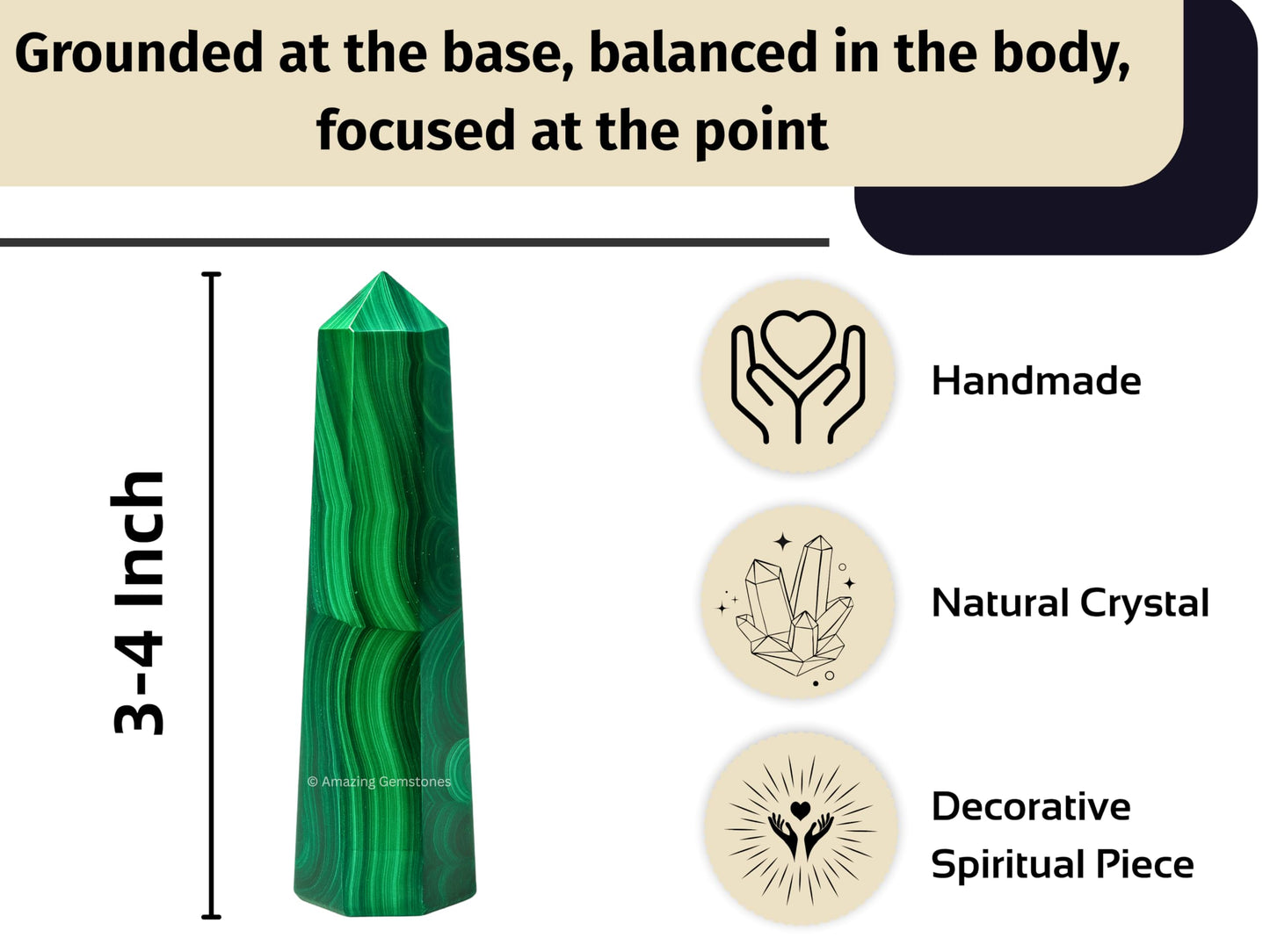 Amazing Gemstone Malachite Crystal Towers ~ Natural Healing Crystal Point Obelisk for Reiki Healing and Crystal Grid (3" to 4" INCH)