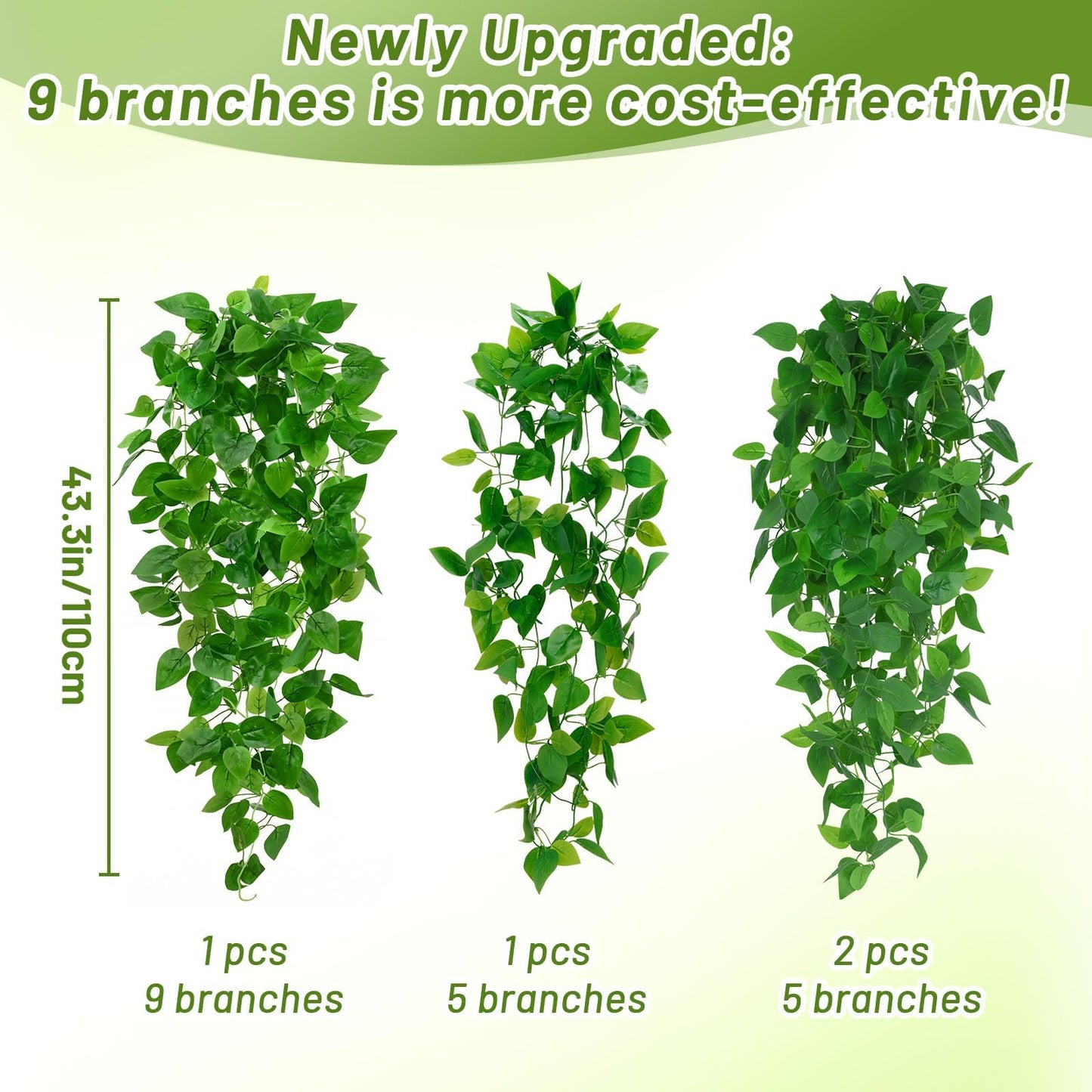 BLEUM CADE 4Pcs Fake Hanging Plants, 9 Branch Artificial Hanging Plant, Lush Faux Pothos Vines for Home Room Wall Shelf Porch Outdoor Indoor Decor (No Baskets)