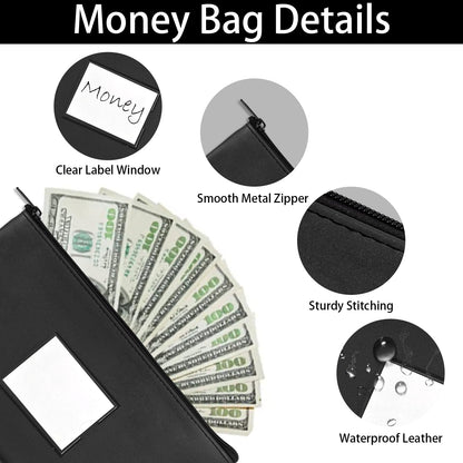 VOCHIC 6 Pieces Money Bags with Zipper, Money Pouch,PU Bank Deposit Bags, Bank Bag, Cash Wallet Pouches with Label for Coins, Cosmetics, School Gifts,Invoice, Bills, Tools, Receipt Holder,11x6.1 inch