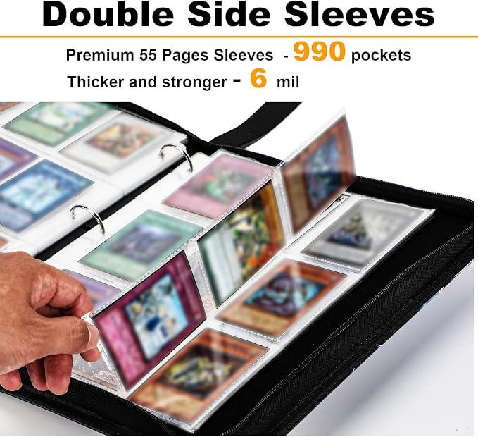 990 Large Capacity Card Binder For Yugioh trade Cards,9-Pocket Card Holder with 55 Sleeves Folder Compatible with Yu-Gi-Oh Cards.