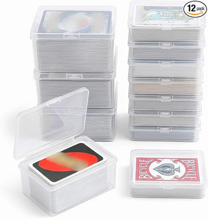 neotidy Playing Card Storage Box Set of 12, Clear Plastic Playing Card Cases Organizer with Snap Lid, Mixed Sizes Card Game Storage for UN* Cards, Standard Decks, Trading Cards, Card Game Holder Case
