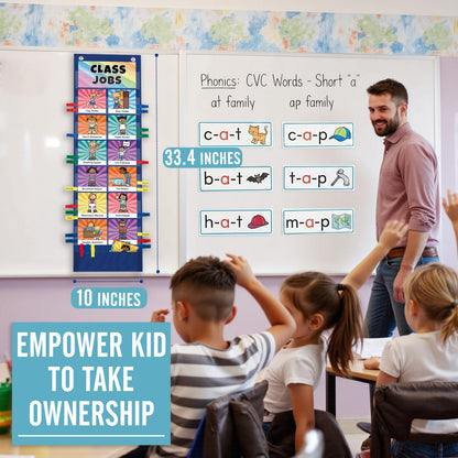 Classroom Jobs Pocket Chart with 47 Cards, Class Management Helpers for Preschool Elementary Homeschool, Teachers Must Haves Educational Supplies for Students