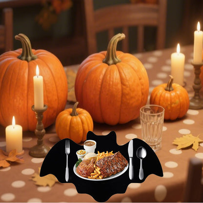 8 pcs Halloween Bat Placemats Set Black Non Slip Felt Placemats for Halloween Party Dining Table Decorative