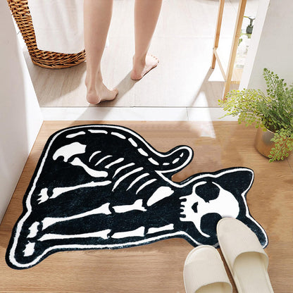 Zoeeya Skull Cat Bath Mat - Gothic Bathroom Decor - Soft Water Absorbent Halloween Bathmat for Shower,Entryway,Front Door,Spooky Skeleton Rug