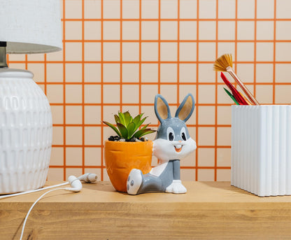 Silver Buffalo Looney Tunes Bugs Bunny 5-Inch Sculpted Ceramic Mini Planter with Artificial Succulent | Cute Flower Pot, Faux Indoor Plants
