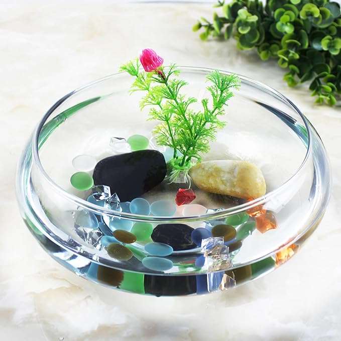 Kisangel Plastic Fish Bowl, 2800ml Round Fish Tank, Clear Aquarium Betta Tank for Desktop Office Home Decor, Goldfish Aquatic Plant