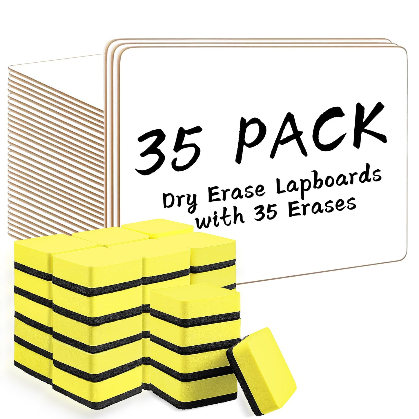 Dry Erase Lapboards, HERKKA 35 Pack Double Sided Small Dry Erase Whiteboards 9 x 12.5 Inch with 35 Erasers, Small Dry Erase Boards for Classroom Teacher Supplies, Personal White Boards for Students